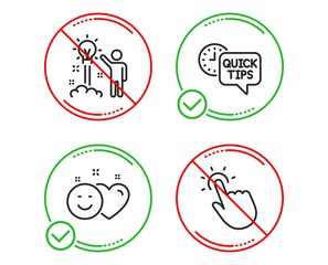 Do or Stop. Creative idea, Smile and Quick tips icons simple set. Touchpoint sign. Startup, Social media like, Helpful tricks. Touch technology. Technology set. Line creative idea do icon. Vector