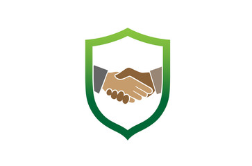 Creative Abstract Handshake Shield Logo Design Symbol Vector Illustration