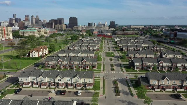 Aerial panning of Residential area in Detroit Michigan Aerial