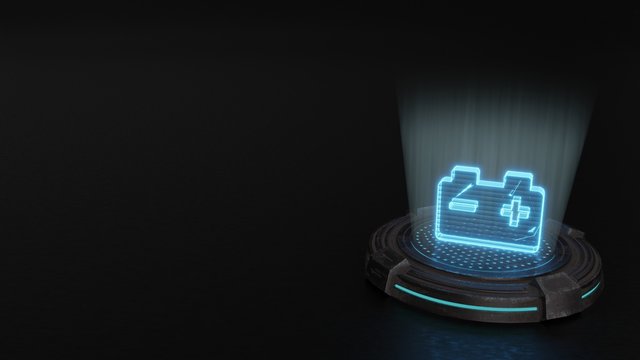 3d hologram symbol of car battery icon render