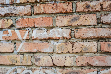 background with a brick wall of orange color and English letters