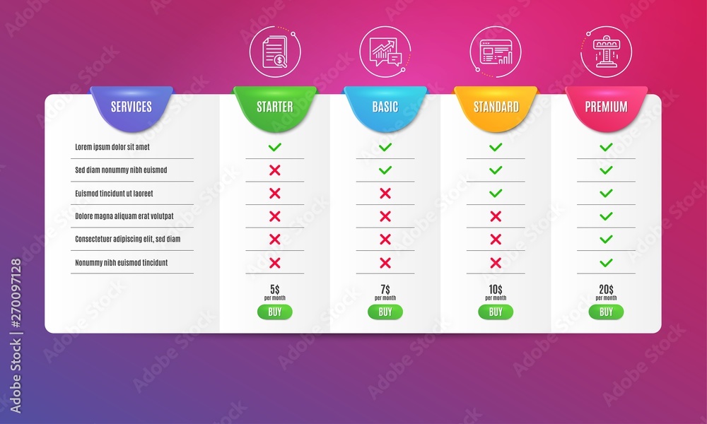 Wall mural web report, financial documents and accounting icons simple set. comparison table. attraction sign. 