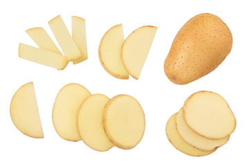 Young potato isolated on white background. Harvest new. Top view. Flat lay, Set or collection