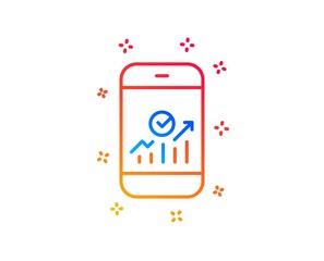 Smartphone Audit or Statistics line icon. Business Analytics with charts symbol. Gradient design elements. Linear smartphone statistics icon. Random shapes. Vector