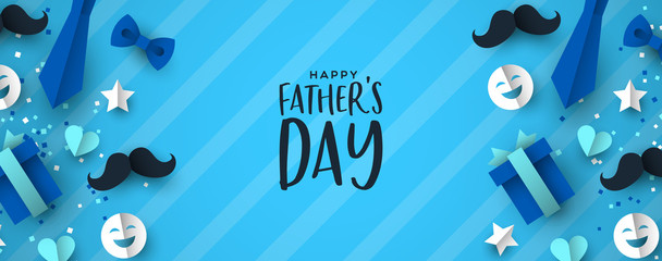 Fototapeta Fathers Day banner of paper icons for dad holiday obraz