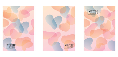 Three flyer templates in delicate pastel shades. The pattern is made of translucent spots. Art can be used fo brochure, flyers, packing, cover design.