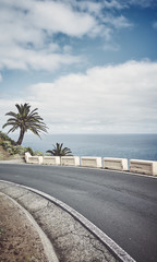 Retro stylized picture or a scenic road, Tenerife, Spain.