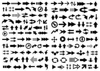 Big vector set of arrow shapes isolated on white.