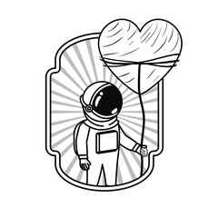 frame with astronaut and heart in white background