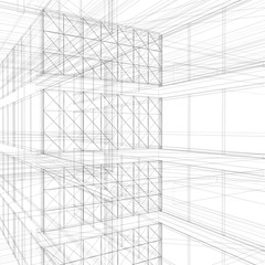 Wireframe techno city; original 3d rendering and models