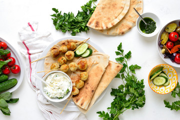 Greek turkey meatballs with pita and tzatziki