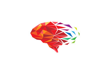 Creative Colorful Pixel Polygonal Brain Logo Vector Illustration