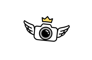 Creative Black Camera Crown Wings Logo Design Symbol Vector Illustration