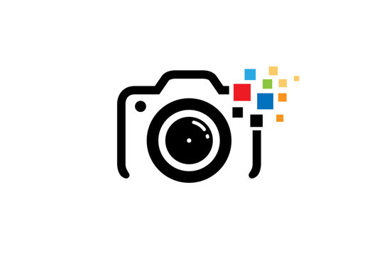 Creative Black Camera Colorful Pixel Logo Design Symbol Vector Illustration