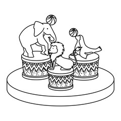 circus animals playing with balloons in steps