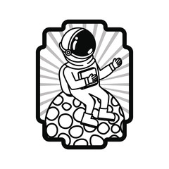 frame with astronaut and planet in white background