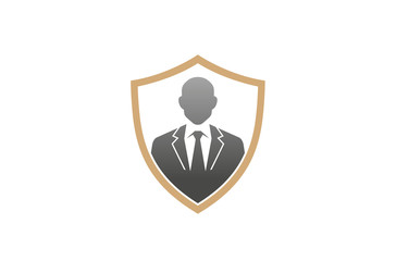 Creative Gentelman Tuxedo Shield Logo Design Symbol Vector Illustration