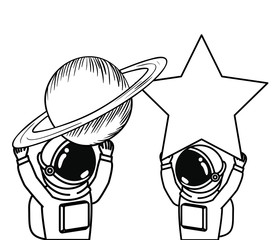 astronauts with spacesuit and planet in white background