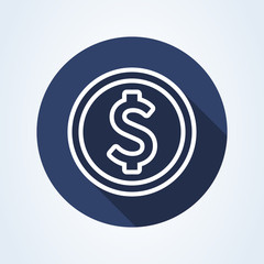 Coin dollar. Flat style. line art illustration icon isolated on white background.