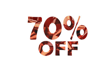 Discount 70% symbolized by a text cut out of a gift loop 70% off