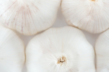 close up view of spicy white whole garlic