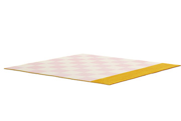 Modern rectangular pink and yellow rug with a checked pattern. 3d render