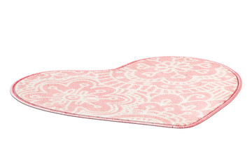 Modern heart shape pink rug with a floral pattern. 3d render