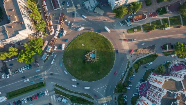 Aerial 4k top view hyperlapse video of traffic in a circle