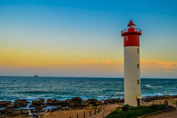 Umhlanga Lighthouse one of the world's iconic lighthouses in Durban north KZN South Africa - obrazy, fototapety, plakaty