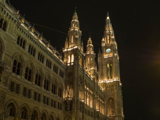 Ayuntamiento de Viena iluminado de noche en invierno de 2018