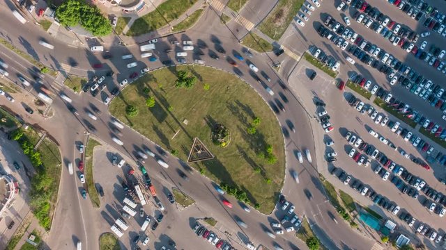 Aerial 4k top view hyperlapse video of traffic in a circle
