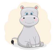 Flat style of a cute funny hippo. Isolated objects on a white background.