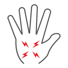 Obraz premium Hand pain thin line icon, body and pain, arm ache sign, vector graphics, a linear pattern on a white background.
