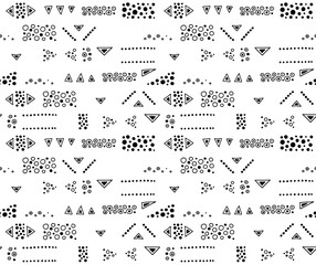 Seamless vector pattern, black and white symmetric geometric background Print for decor, wallpaper, packaging, wrapping, fabric. graphic design. Doodle style illystration