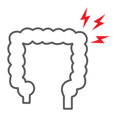 Diarrhea thin line icon, body and pain, bowel pain sign, vector graphics, a linear pattern on a white background.