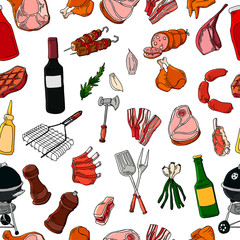Seamless pattern of barbecue. Made in the style of a sketch. Vector illustration