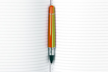 open notepad and pen closeup. items for office and education.
