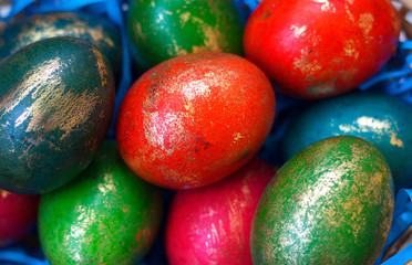 Colorful Easter eggs, decorated with gold