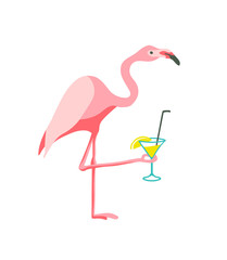 Pink flamingo drinking cocktail. Beach party © Crazy nook