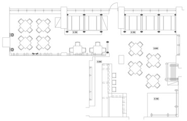 Small cafe, restaurant, beer pub - top view plans. Vector isolated.