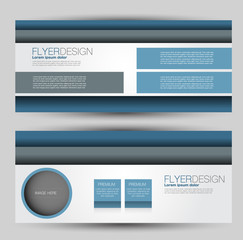 Flyer banner or web header template set. Vector illustration promotion design background. Blue color.