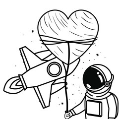 astronaut with spacesuit and rocket in white background