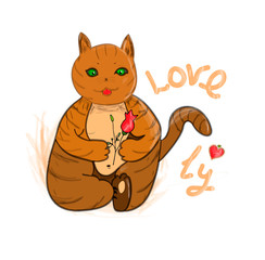 Lovely cat stylized color with the inscription of the hand Love.