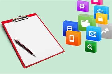 Blank  clipboard with a pen isolated on white background