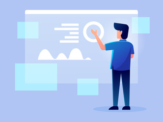 digital futuristic analytics hologram working character vector design illustration