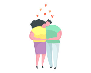 Young couple man and woman in love hugging kissing