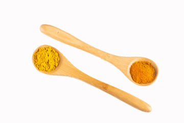 Turmeric and curry organic powder - Top view