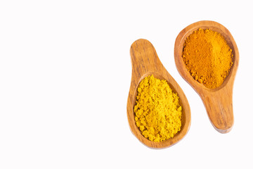 Turmeric and curry organic powder - Top view