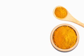 Turmeric organic powder - Curcuma longa. Text space