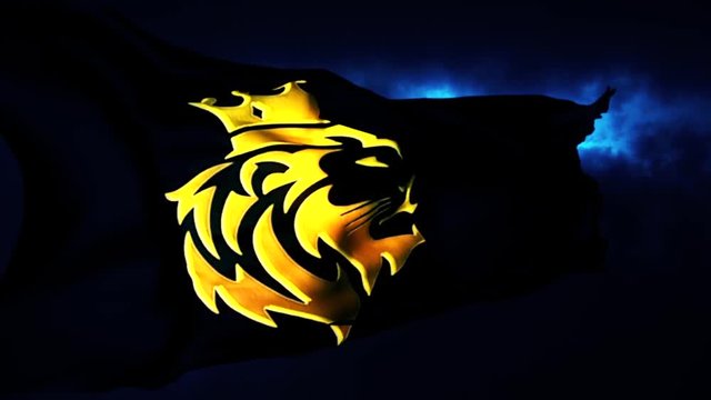 Golden Lion King Flag Intro Logo with Blue Background 